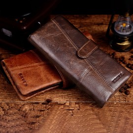 Women 19 Card Slot Genuine Leather Long Wallet Vintage Phone Purse Solid Coin Purse