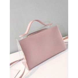 Women 2 Pcs Handbag Set Laser Sweet Lady like Transparent Crossbody Bag Suit