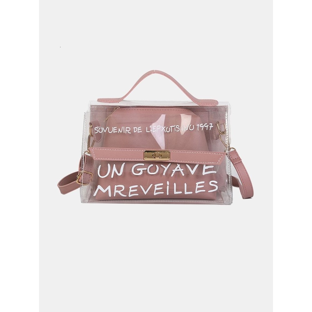 Women 2 Pcs Handbag Set Laser Sweet Lady like Transparent Crossbody Bag Suit