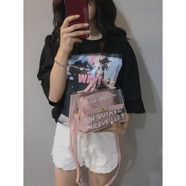 Women 2 Pcs Handbag Set Laser Sweet Lady like Transparent Crossbody Bag Suit