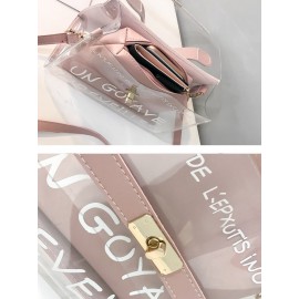 Women 2 Pcs Handbag Set Laser Sweet Lady like Transparent Crossbody Bag Suit