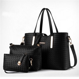 Women 3 PCS Vintage PU Leather Shoulder Bag Handbag Clutch Bag