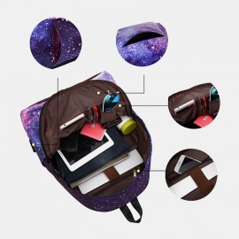 Women 3Pcs Galaxy Printed School Backpack Meal Bag Pencil Case