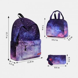 Women 3Pcs Galaxy Printed School Backpack Meal Bag Pencil Case