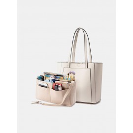Women 3Pcs Multi-pocket Large Capacity 13.3 Inch Laptop Key Solid Tote Shoulder Bag with Purse Organizer Insert