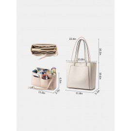 Women 3Pcs Multi-pocket Large Capacity 13.3 Inch Laptop Key Solid Tote Shoulder Bag with Purse Organizer Insert
