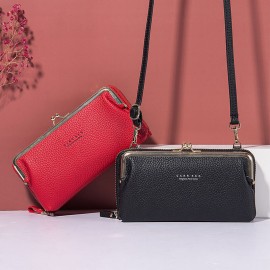 Women 6 Card Slots 6.5inch Phone Bag Solid Crossbody Bag