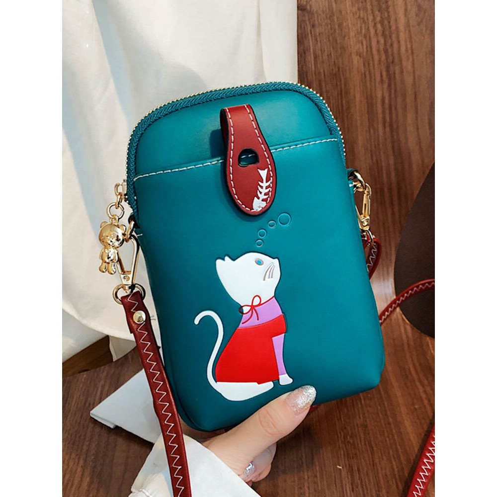 Women 6.5 Inch Phone Bag Cat Pattern Crossbody Bag Shoulder Bag