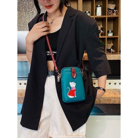 Women 6.5 Inch Phone Bag Cat Pattern Crossbody Bag Shoulder Bag