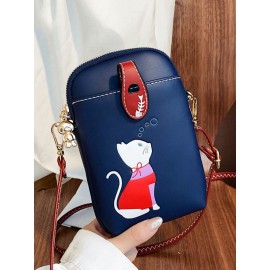 Women 6.5 Inch Phone Bag Cat Pattern Crossbody Bag Shoulder Bag