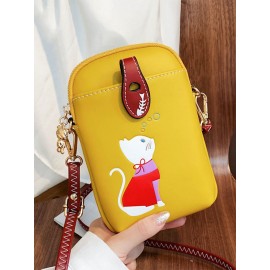 Women 6.5 Inch Phone Bag Cat Pattern Crossbody Bag Shoulder Bag