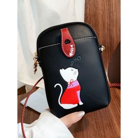 Women 6.5 Inch Phone Bag Cat Pattern Crossbody Bag Shoulder Bag