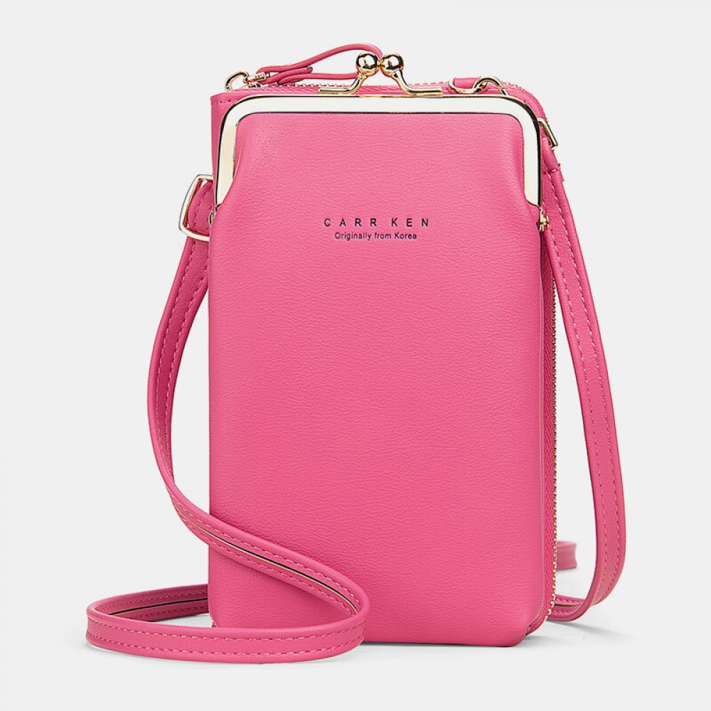 Women 9 Card Slots Phone Bag Solid Crossbody Bag