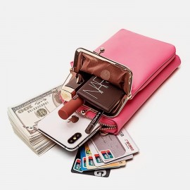 Women 9 Card Slots Phone Bag Solid Crossbody Bag