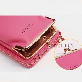 Women 9 Card Slots Phone Bag Solid Crossbody Bag