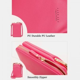 Women 9 Card Slots Phone Bag Solid Crossbody Bag