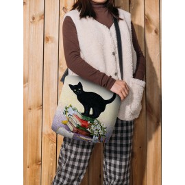 Women Black Cat Book Pattern Print Crossbody Bag Shoulder Bag