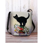 Women Black Cat Book Pattern Print Crossbody Bag Shoulder Bag