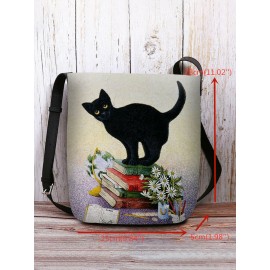 Women Black Cat Book Pattern Print Crossbody Bag Shoulder Bag
