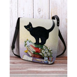 Women Black Cat Book Pattern Print Crossbody Bag Shoulder Bag