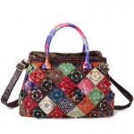 Women Bohemian Genuine Leather Floral Handbags Large Capacity Vintage Crossbody Bags