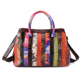 Women Bohemian Genuine Leather Floral Handbags Large Capacity Vintage Crossbody Bags