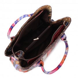 Women Bohemian Genuine Leather Floral Handbags Large Capacity Vintage Crossbody Bags