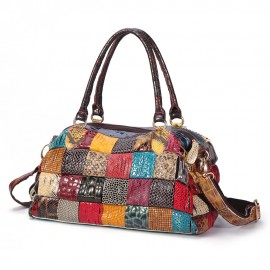 Women Bohemian Large Capacity Genuine Leather Handbags Patchwork Handmade Crossbody Bags