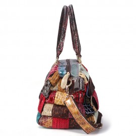 Women Bohemian Large Capacity Genuine Leather Handbags Patchwork Handmade Crossbody Bags
