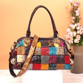 Women Bohemian Large Capacity Genuine Leather Handbags Patchwork Handmade Crossbody Bags