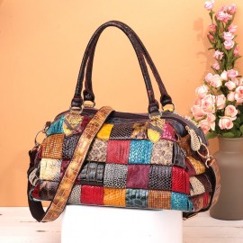 Women Bohemian Large Capacity Genuine Leather Handbags Patchwork Handmade Crossbody Bags