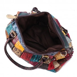 Women Bohemian Large Capacity Genuine Leather Handbags Patchwork Handmade Crossbody Bags
