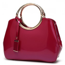 Women Bright PU Leather Elegant Red Handbag Shoulder Bag
