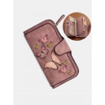 Women Butterfly Four Fold Wallet Purse 14 Card Slot 5.5 Inch Phone Bag