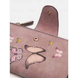 Women Butterfly Four Fold Wallet Purse 14 Card Slot 5.5 Inch Phone Bag