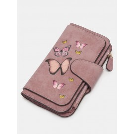 Women Butterfly Four Fold Wallet Purse 14 Card Slot 5.5 Inch Phone Bag