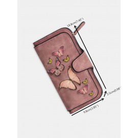 Women Butterfly Four Fold Wallet Purse 14 Card Slot 5.5 Inch Phone Bag