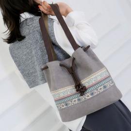 Women Canvas Bohemian Handbag Bucket Bag Shoulder Bag