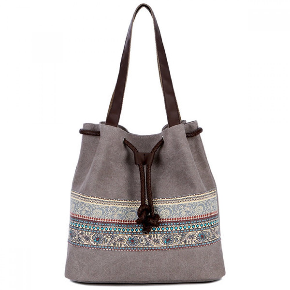 Women Canvas Bohemian Handbag Bucket Bag Shoulder Bag