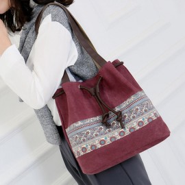 Women Canvas Bohemian Handbag Bucket Bag Shoulder Bag