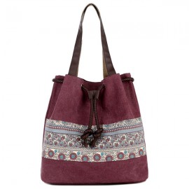 Women Canvas Bohemian Handbag Bucket Bag Shoulder Bag