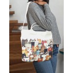Women Canvas Cat Print Handbag Shoulder Bag Tote