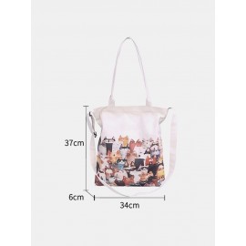 Women Canvas Cat Print Handbag Shoulder Bag Tote
