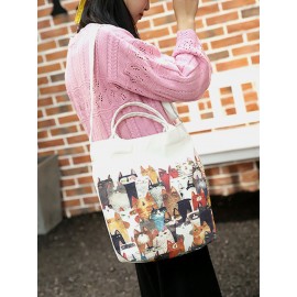 Women Canvas Cat Print Handbag Shoulder Bag Tote