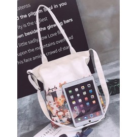 Women Canvas Cat Print Handbag Shoulder Bag Tote