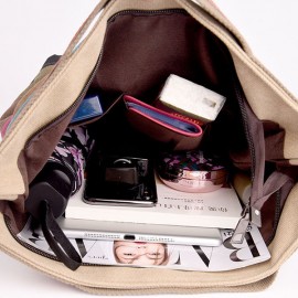 Women Canvas Contrast Color Striped Shoulder Bags Leisure Crossbody Bags Large Capacity Handbags