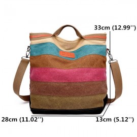 Women Canvas Contrast Color Striped Shoulder Bags Leisure Crossbody Bags Large Capacity Handbags