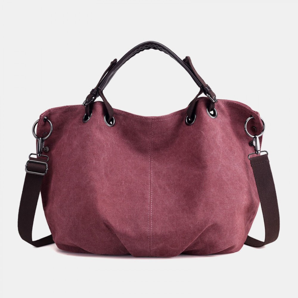 Women Canvas Solid Large Capacity Handbag Crossbody Bag