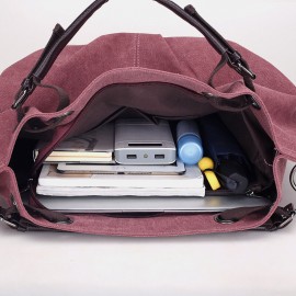 Women Canvas Solid Large Capacity Handbag Crossbody Bag