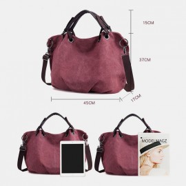 Women Canvas Solid Large Capacity Handbag Crossbody Bag